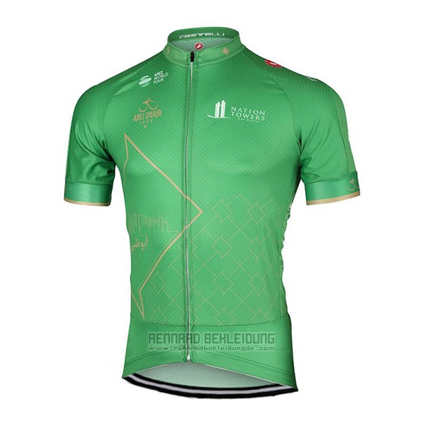 2017 Fahrradbekleidung Abu Dhabi Tour Grun Trikot Kurzarm und Tragerhose